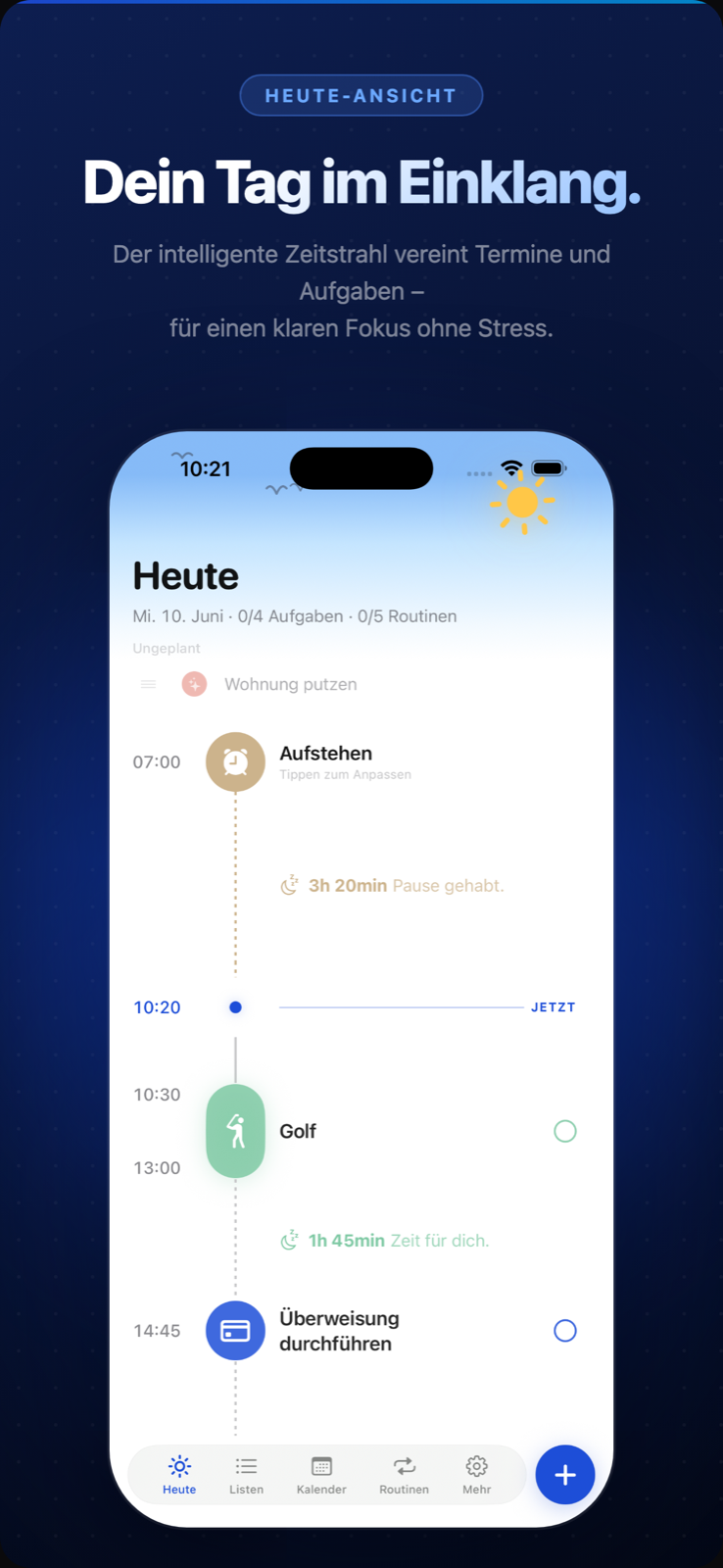 Heute-Ansicht — Dein Tag im Einklang