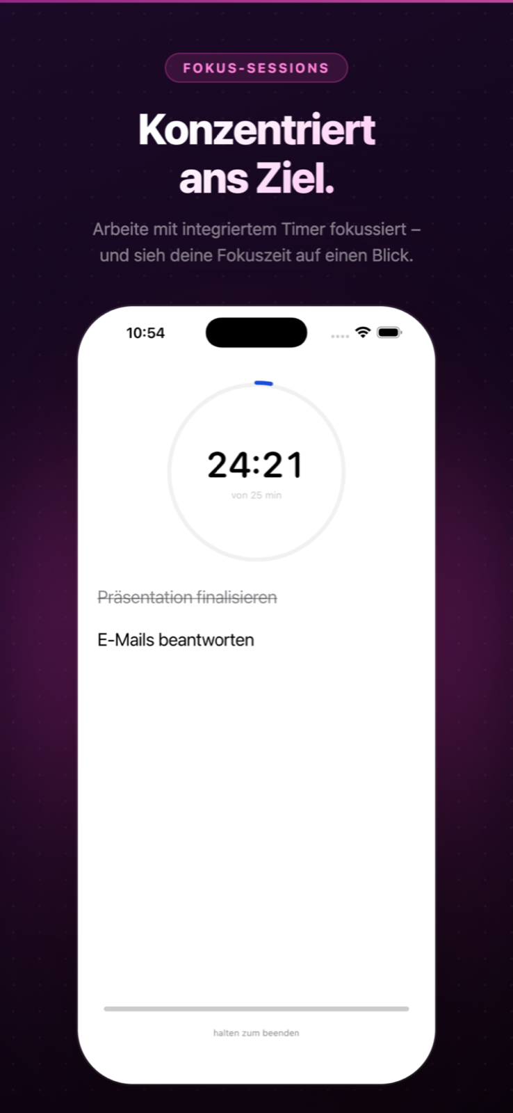 Fokus-Sessions — konzentriert ans Ziel